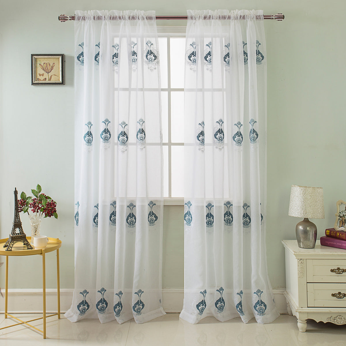 Oslo Embroidered 54 x 84 in. Rod Pocket Single Curtain Panel
