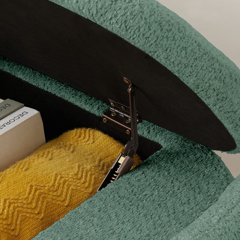 Ottoman Oval Storage Bench with Large Storage Space for Living Room - 3D Lamb Fleece Fabric