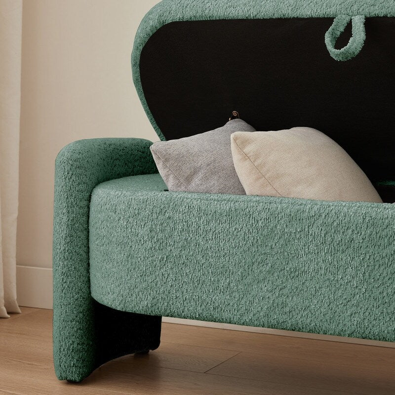 Ottoman Oval Storage Bench with Large Storage Space for Living Room - 3D Lamb Fleece Fabric