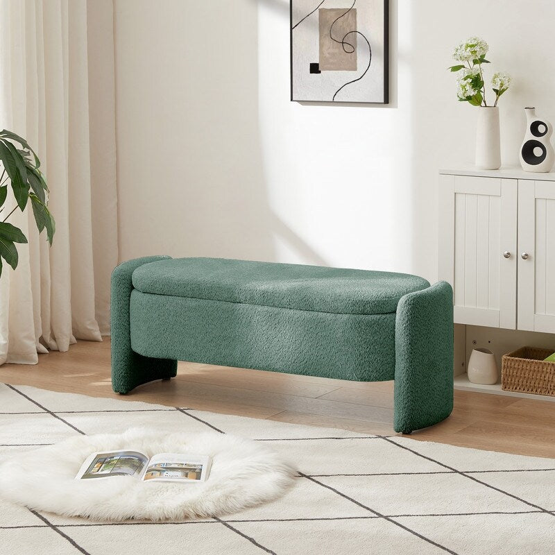 Ottoman Oval Storage Bench with Large Storage Space for Living Room - 3D Lamb Fleece Fabric