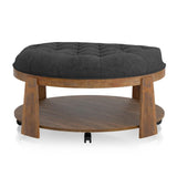 Ottoman Transitional Style Deep Button Linen Like Tufted Seat Open Bottom Shelf