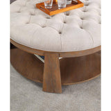 Ottoman Transitional Style Deep Button Linen Like Tufted Seat Open Bottom Shelf
