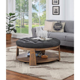 Ottoman Transitional Style Deep Button Linen Like Tufted Seat Open Bottom Shelf
