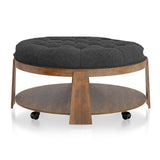 Ottoman Transitional Style Deep Button Linen Like Tufted Seat Open Bottom Shelf