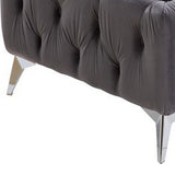 Ottoman with Deep Button Tufting and Angled Metal Feet, Gray
