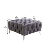 Ottoman with Deep Button Tufting and Angled Metal Feet, Gray