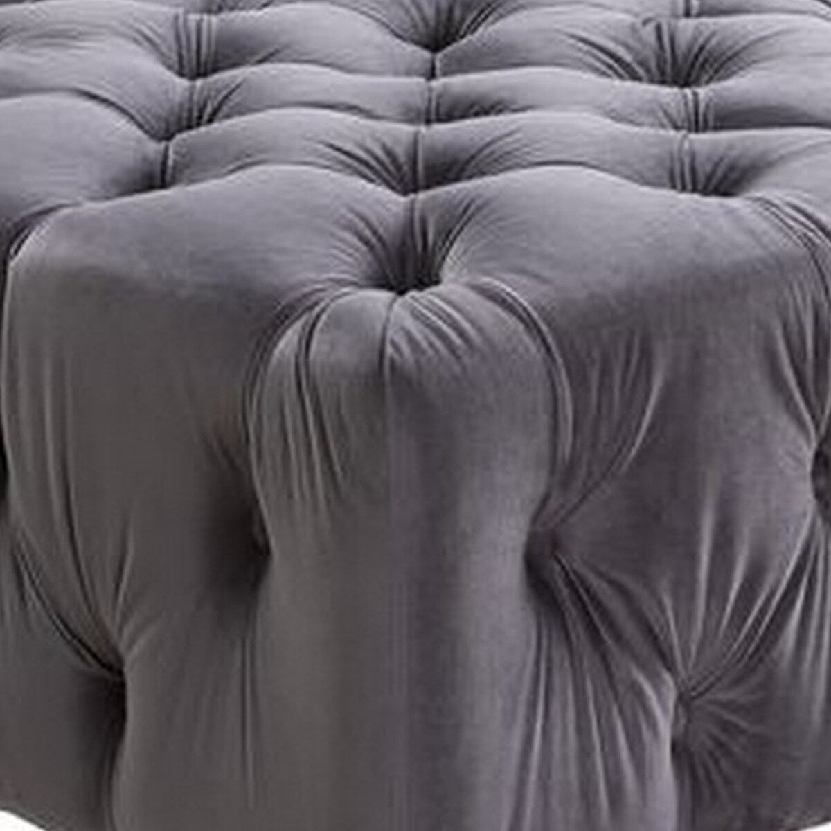 Ottoman with Deep Button Tufting and Angled Metal Feet, Gray