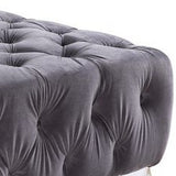 Ottoman with Deep Button Tufting and Angled Metal Feet, Gray