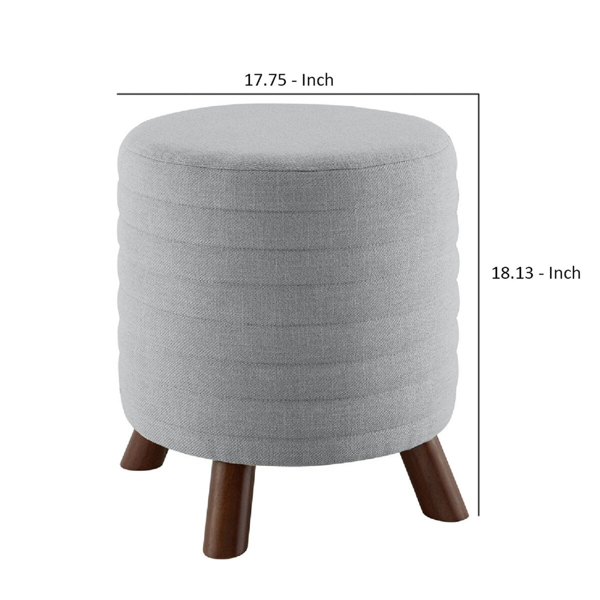 Ottoman with Round Seat and Channel Stitching, Light Gray