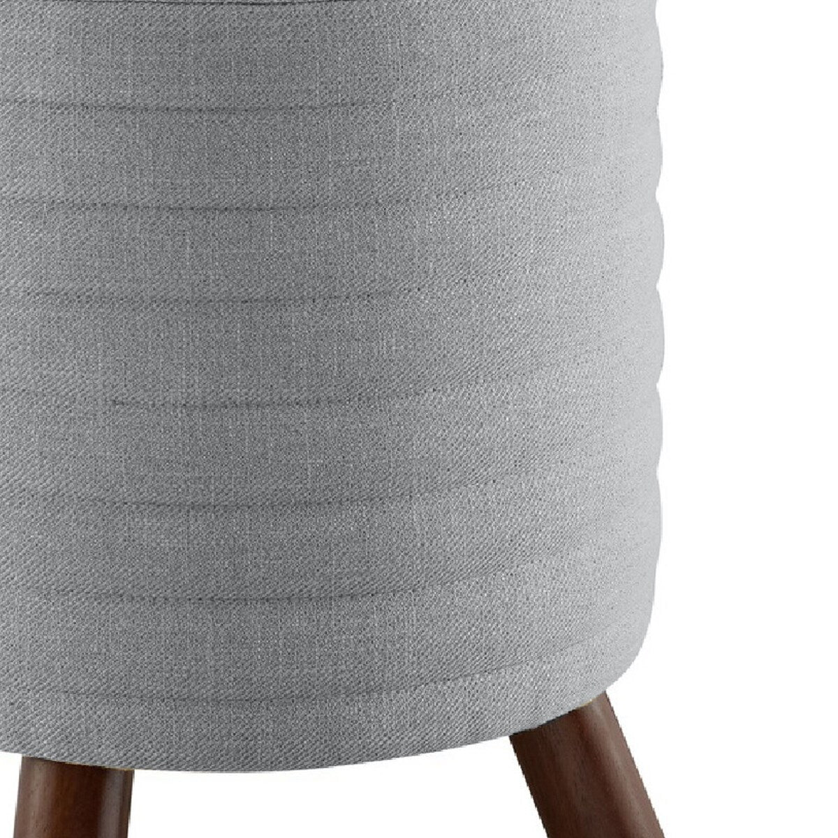 Ottoman with Round Seat and Channel Stitching, Light Gray