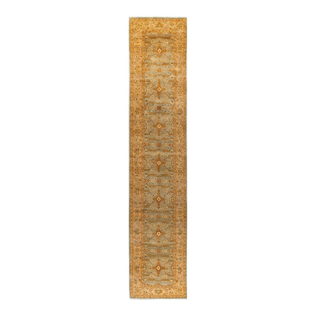 Overton Hand Knotted Wool Vintage Inspired Traditional Ottoman Blue Runner Rug - 2' 5" x 12' 5"