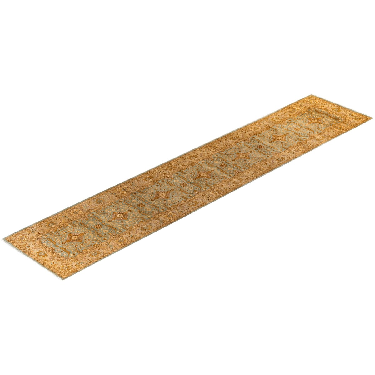 Overton Hand Knotted Wool Vintage Inspired Traditional Ottoman Blue Runner Rug - 2' 5" x 12' 5"