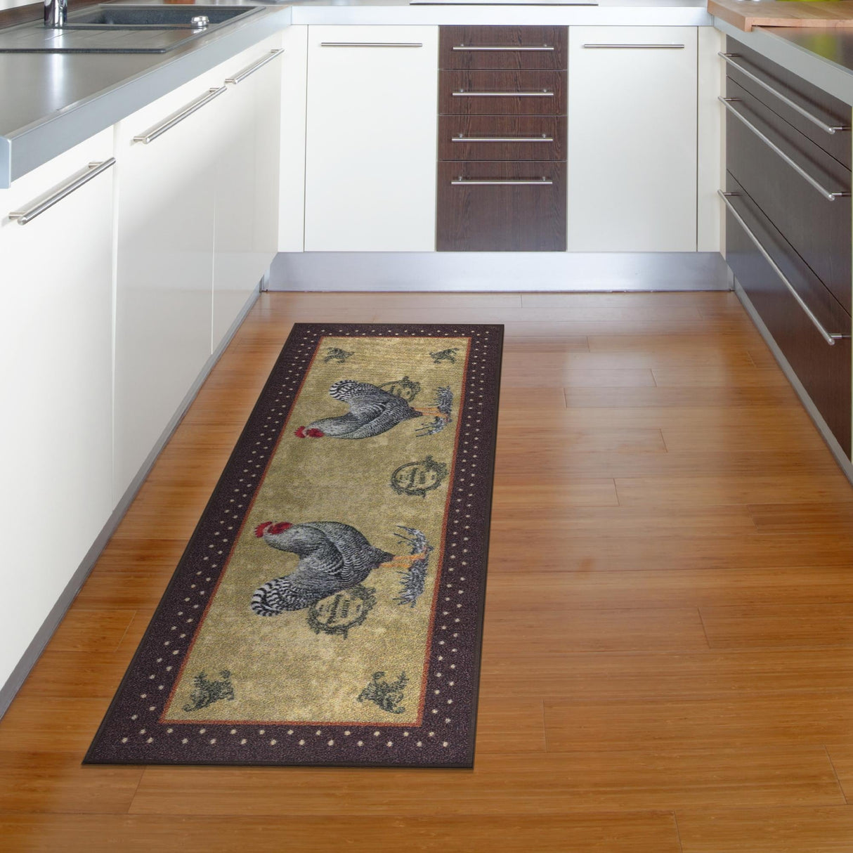 Ottomanson Daybreak Collection Rooster Rubberback Runner Rug - 20" x 59"