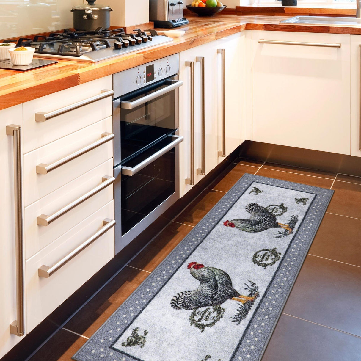 Ottomanson Daybreak Collection Rooster Rubberback Runner Rug - 20" x 59"