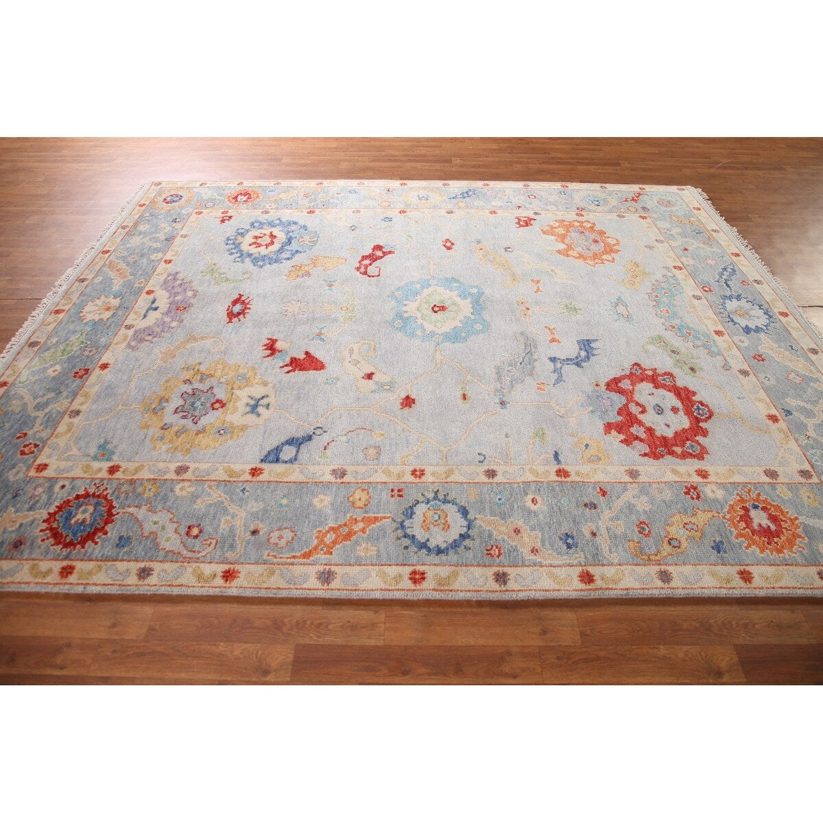Oushak Area Rug Handmade Transitional Blue Wool Carpet - 7'11"x 9'9"