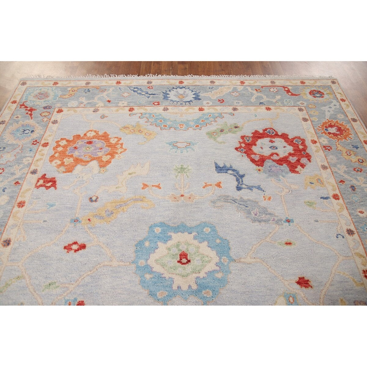Oushak Area Rug Handmade Transitional Blue Wool Carpet - 7'11"x 9'9"