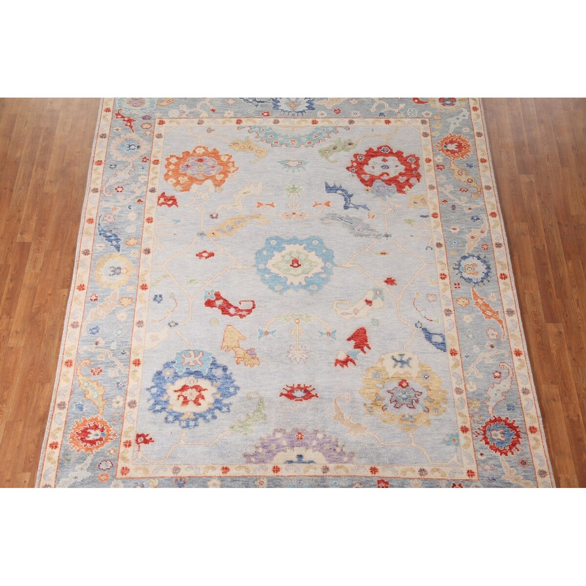 Oushak Area Rug Handmade Transitional Blue Wool Carpet - 7'11"x 9'9"