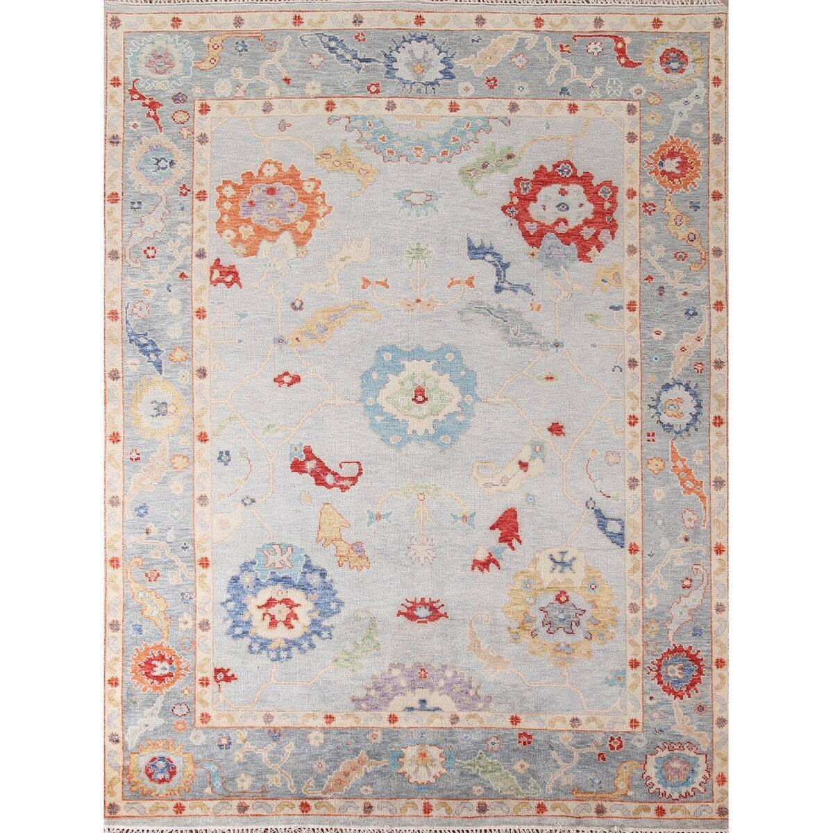 Oushak Area Rug Handmade Transitional Blue Wool Carpet - 7'11"x 9'9"