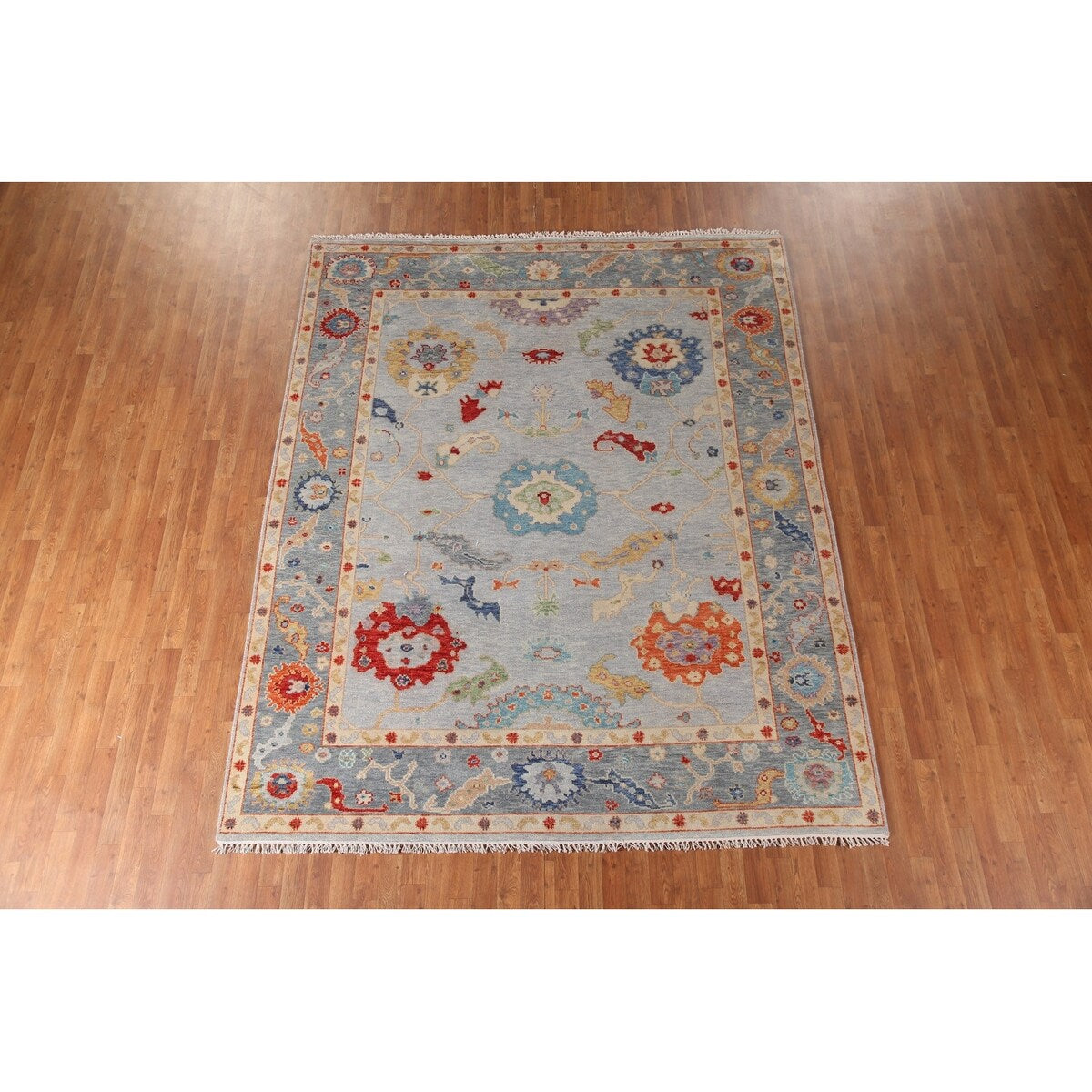 Oushak Area Rug Handmade Transitional Blue Wool Carpet - 7'11"x 9'9"