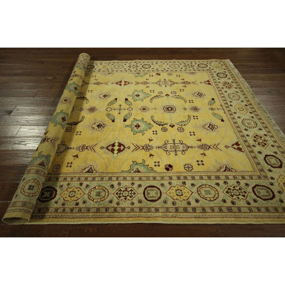 Oushak Collection Shah Abbasi Motif Gold Chobi Hand Kotted Wool Rug - 6' x 9'