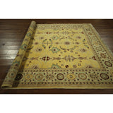 Oushak Collection Shah Abbasi Motif Gold Chobi Hand Kotted Wool Rug - 6' x 9'