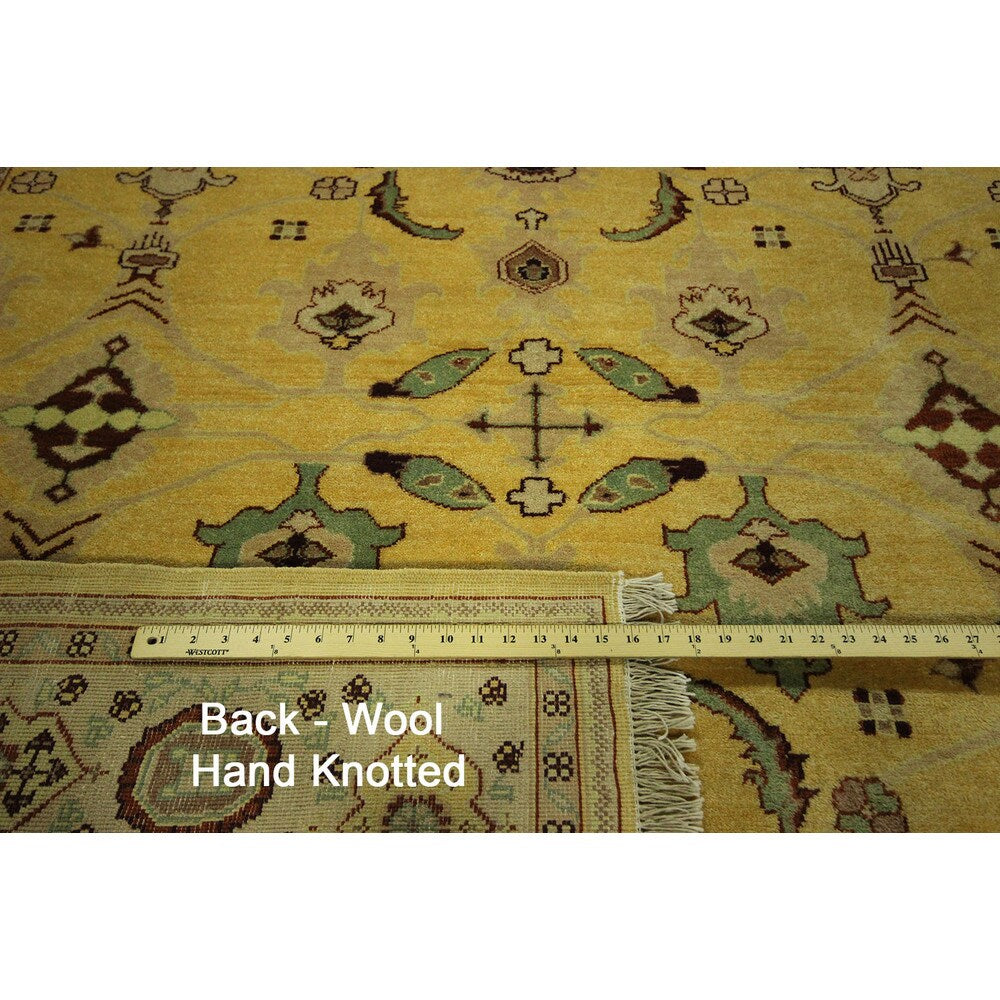 Oushak Collection Shah Abbasi Motif Gold Chobi Hand Kotted Wool Rug - 6' x 9'