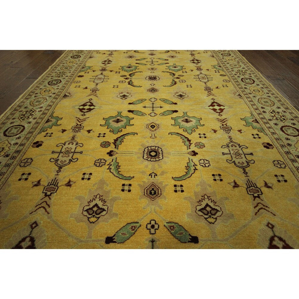 Oushak Collection Shah Abbasi Motif Gold Chobi Hand Kotted Wool Rug - 6' x 9'
