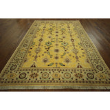 Oushak Collection Shah Abbasi Motif Gold Chobi Hand Kotted Wool Rug - 6' x 9'