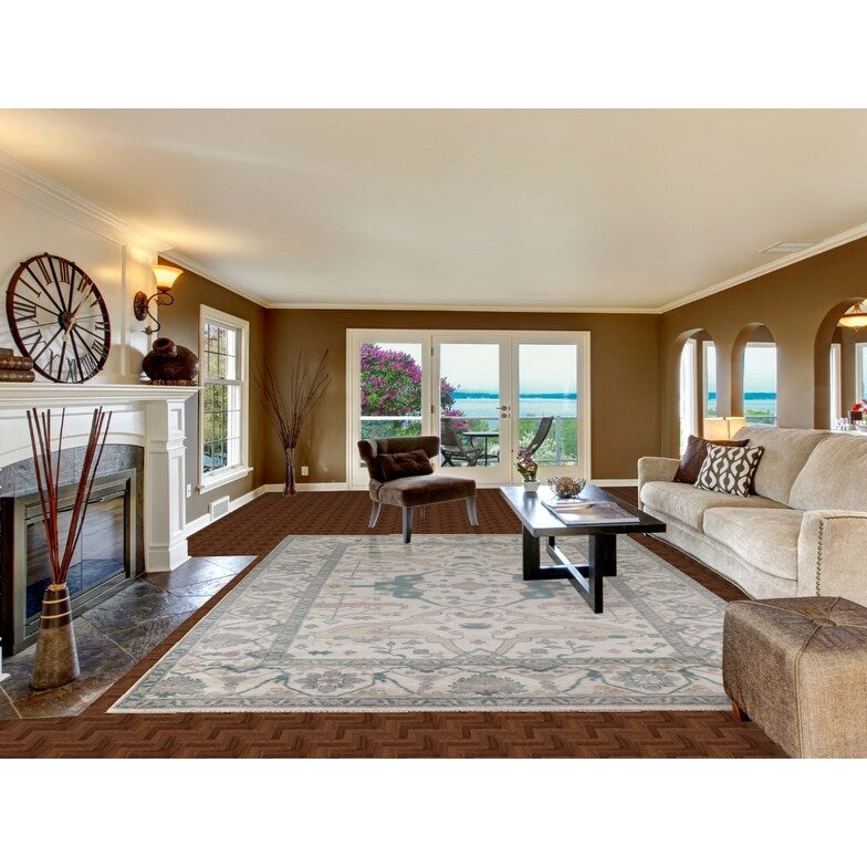 Oushak Floral Oriental Area Rug Bedroom Hand-Knotted Wool Carpet - 8'11" x 11'10"