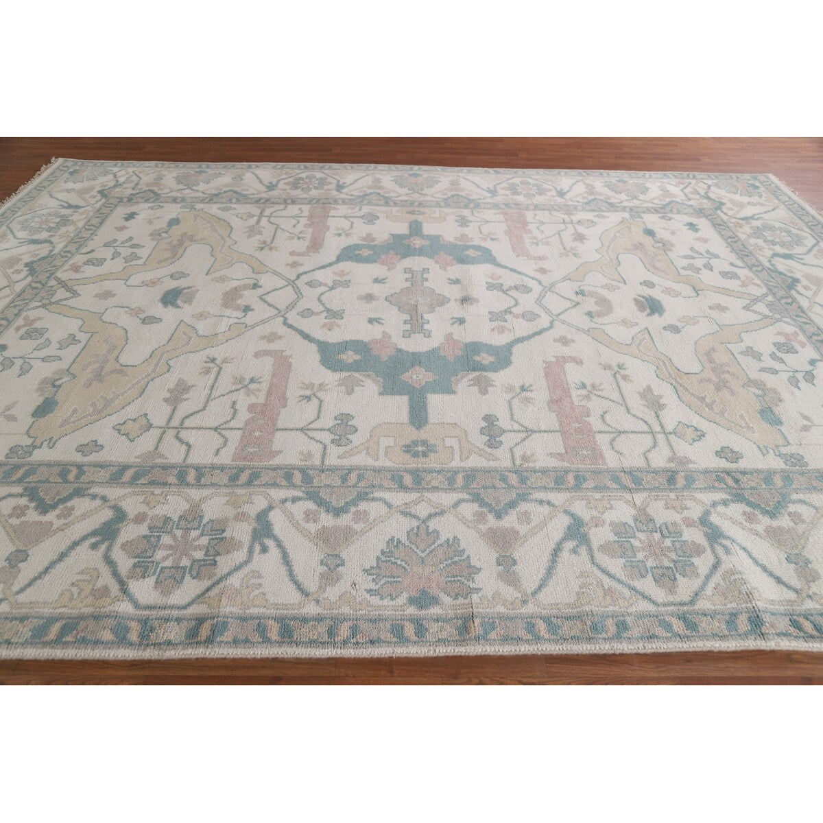 Oushak Floral Oriental Area Rug Bedroom Hand-Knotted Wool Carpet - 8'11" x 11'10"