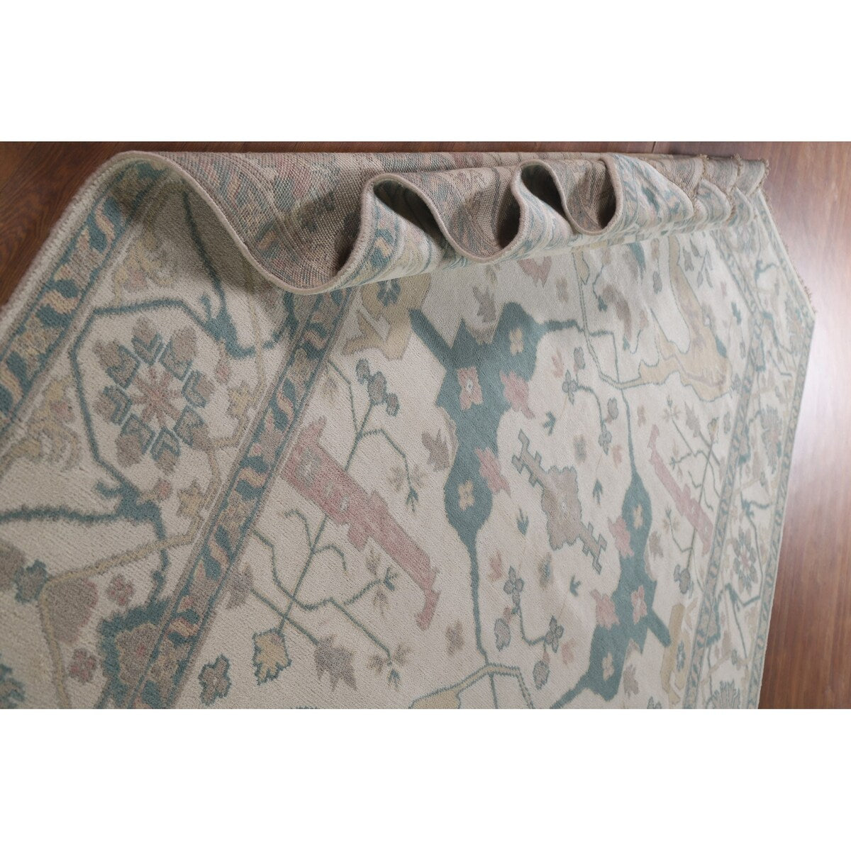 Oushak Floral Oriental Area Rug Bedroom Hand-Knotted Wool Carpet - 8'11" x 11'10"