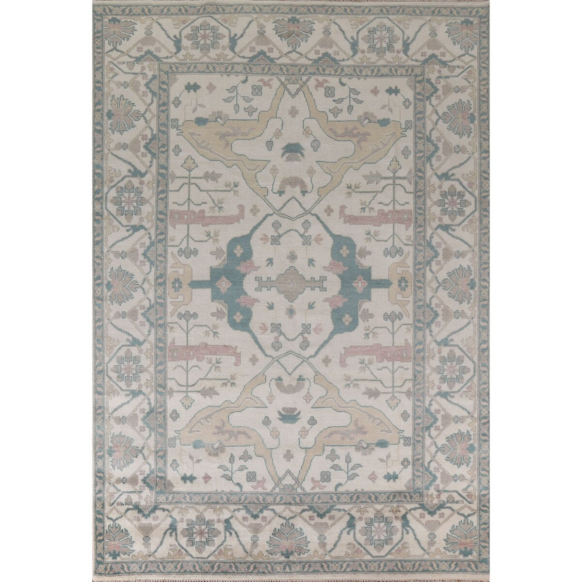Oushak Floral Oriental Area Rug Bedroom Hand-Knotted Wool Carpet - 8'1