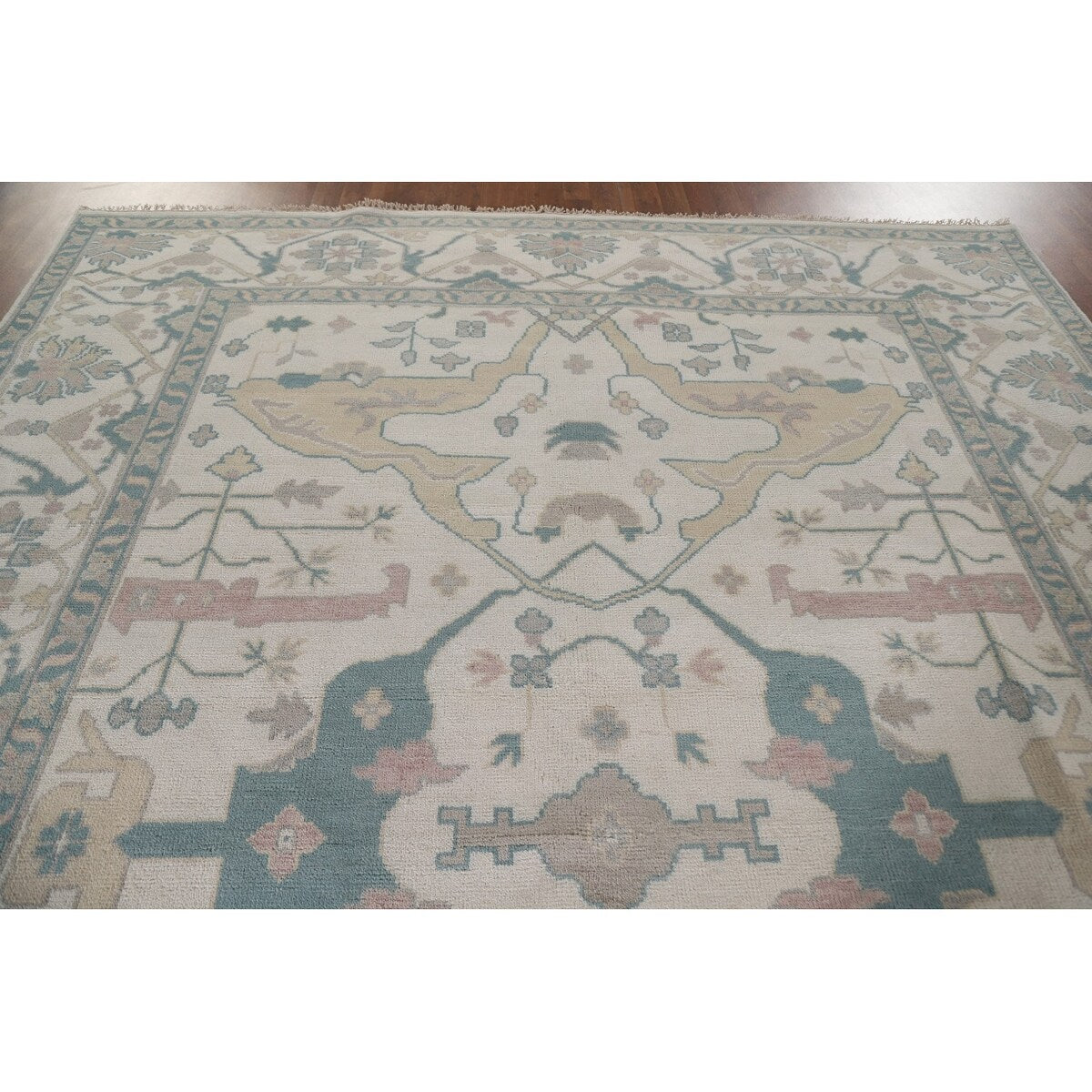 Oushak Floral Oriental Area Rug Bedroom Hand-Knotted Wool Carpet - 8'11" x 11'10"