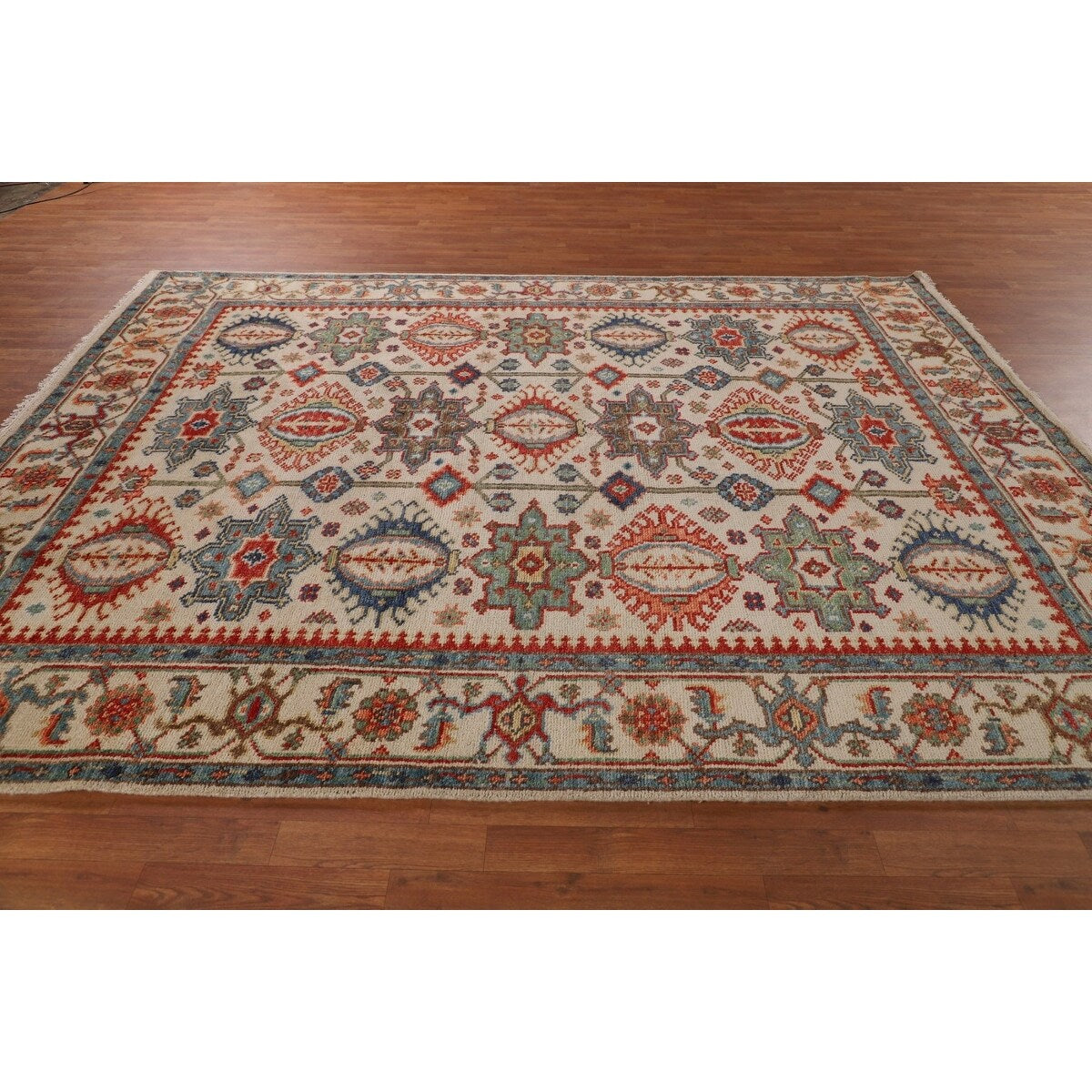 Oushak Indian Area Rug Hand-Knotted Oriental Beige Wool Carpet - 7'11"x 10'2"
