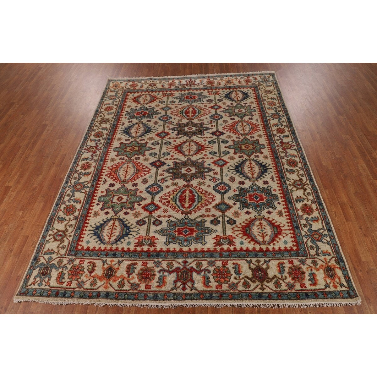 Oushak Indian Area Rug Hand-Knotted Oriental Beige Wool Carpet - 7'11"x 10'2"