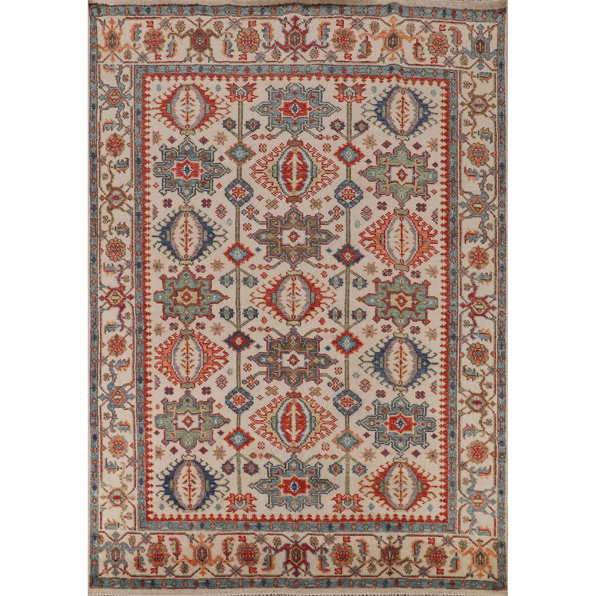 Oushak Indian Area Rug Hand-Knotted Oriental Beige Wool Carpet - 7'11
