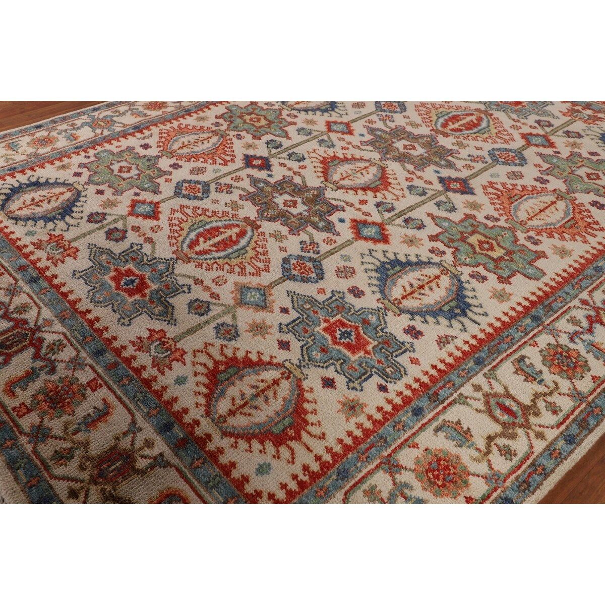 Oushak Indian Area Rug Hand-Knotted Oriental Beige Wool Carpet - 7'11"x 10'2"