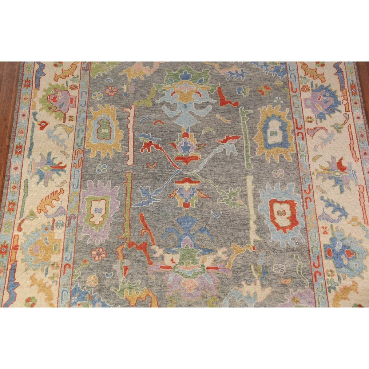 Oushak Indian Area Rug Handmade Transitional Grey Wool Carpet - 8'0"x 9'10"