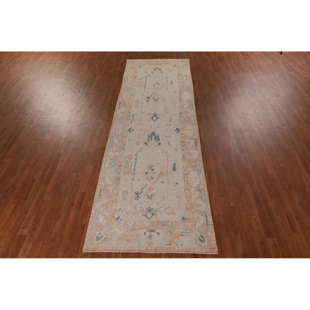 Oushak Turkish Runner Rug Handmade Vegetable Dye Wool Carpet - 3'10" x 12'2"