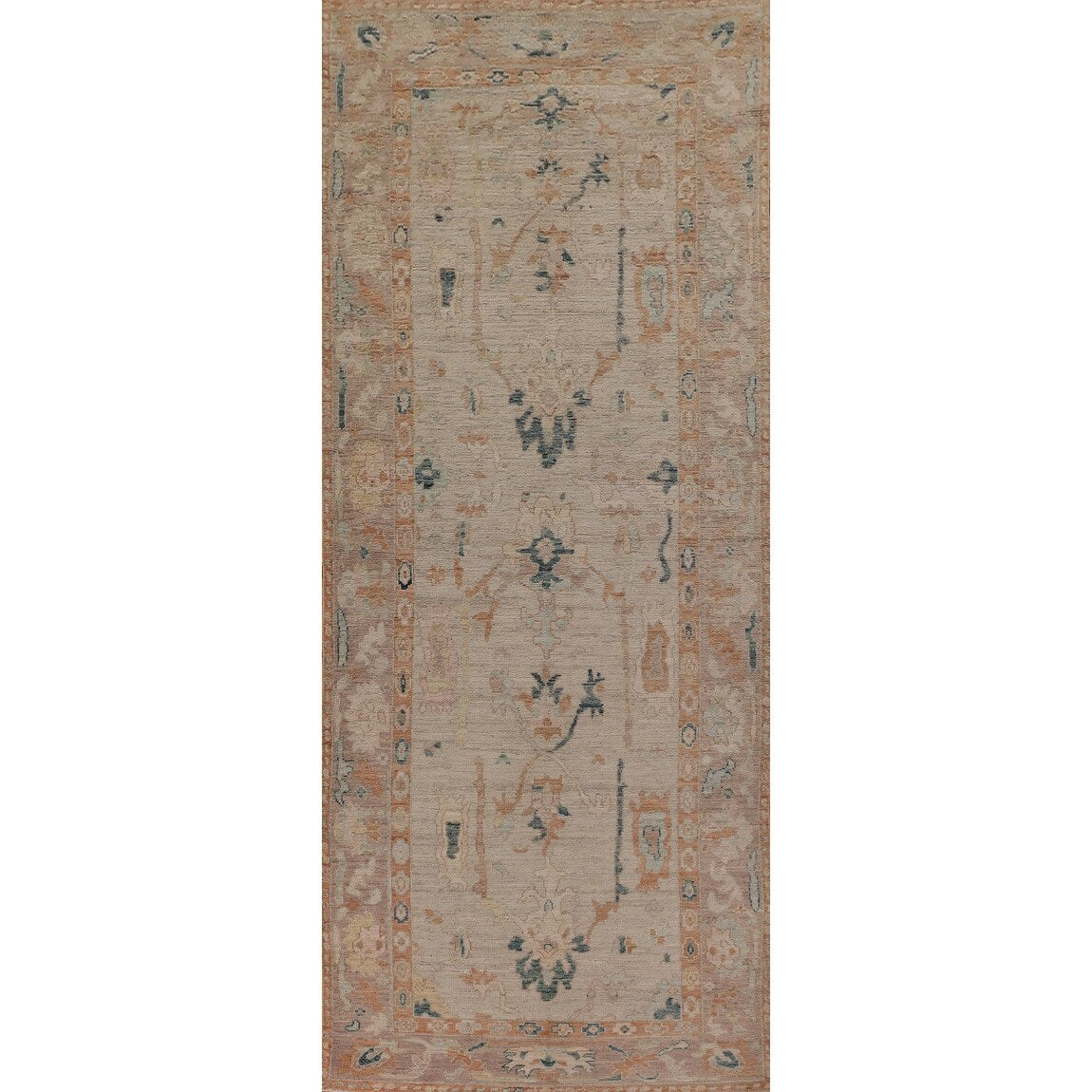 Oushak Turkish Runner Rug Handmade Vegetable Dye Wool Carpet - 3'10" x 12'2"