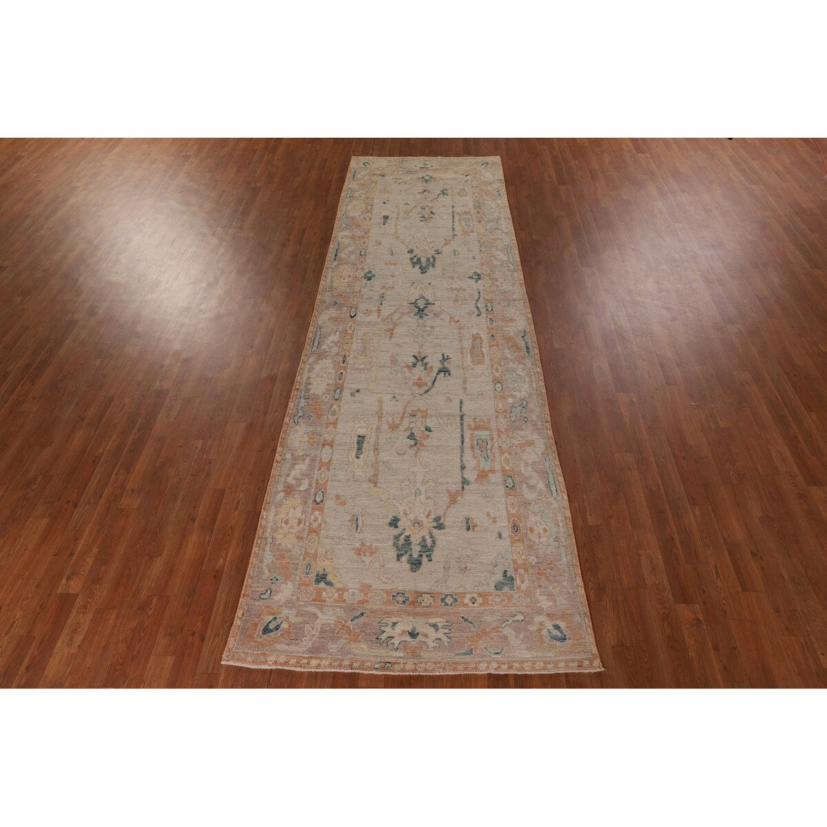 Oushak Turkish Runner Rug Handmade Vegetable Dye Wool Carpet - 3'10" x 12'2"