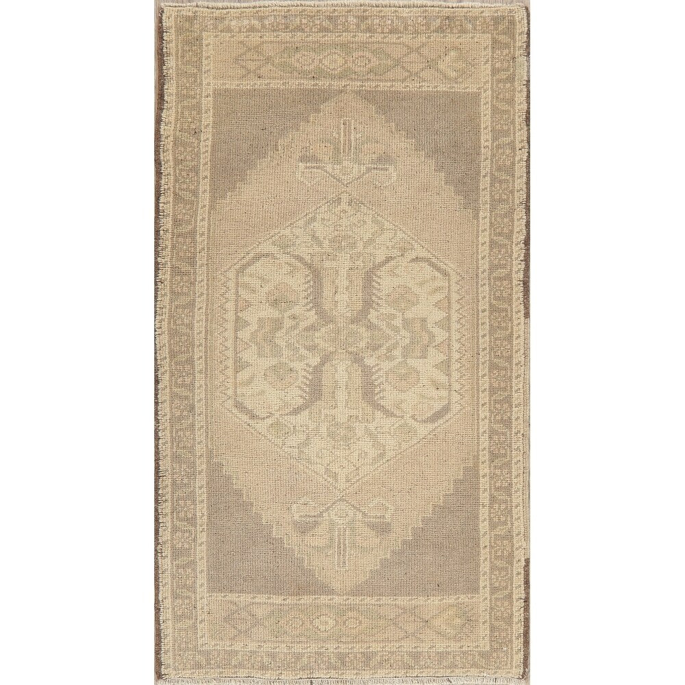 Oushak Vintage Muted Distressed Oriental Hand Knotted Turkish Area Rug - 3'7" x 2'0"