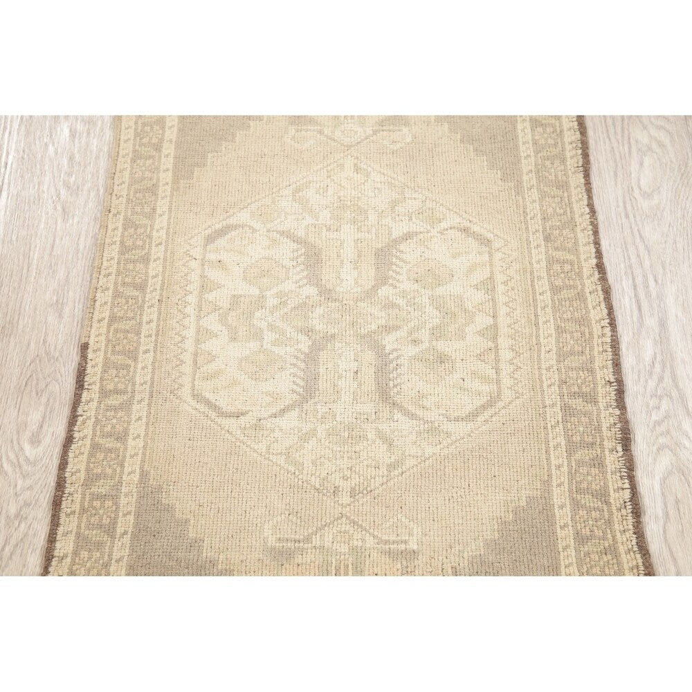 Oushak Vintage Muted Distressed Oriental Hand Knotted Turkish Area Rug - 3'7" x 2'0"