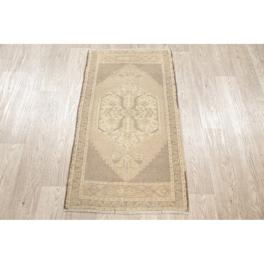 Oushak Vintage Muted Distressed Oriental Hand Knotted Turkish Area Rug - 3'7" x 2'0"