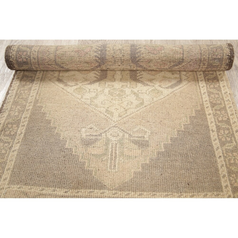 Oushak Vintage Muted Distressed Oriental Hand Knotted Turkish Area Rug - 3'7" x 2'0"