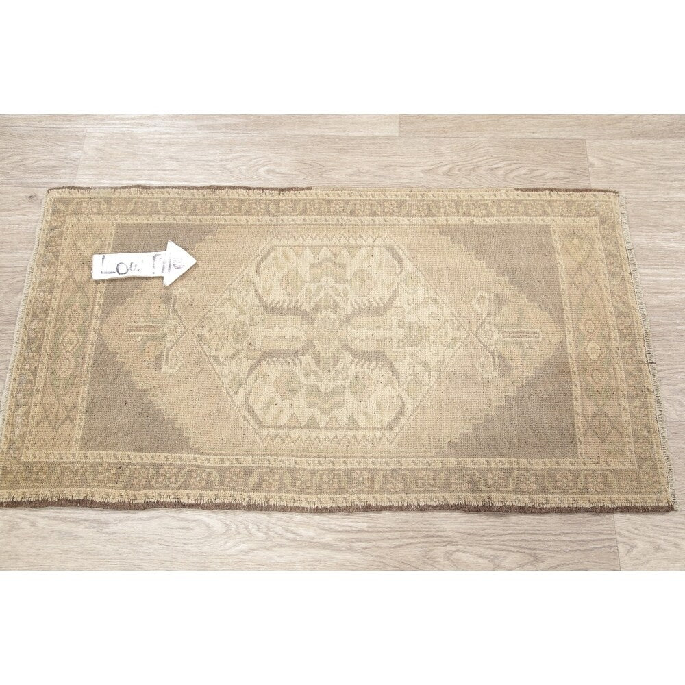 Oushak Vintage Muted Distressed Oriental Hand Knotted Turkish Area Rug - 3'7" x 2'0"