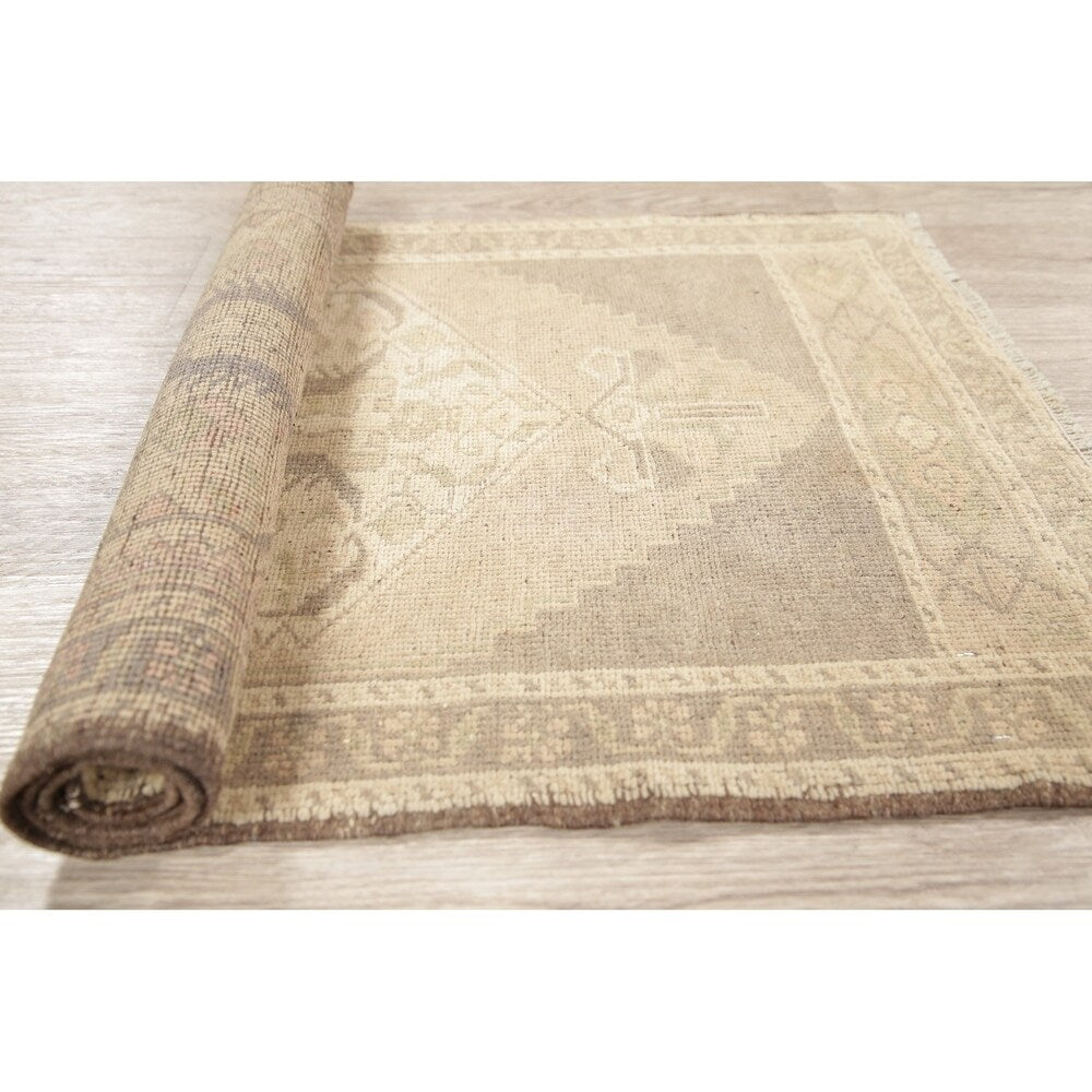 Oushak Vintage Muted Distressed Oriental Hand Knotted Turkish Area Rug - 3'7" x 2'0"