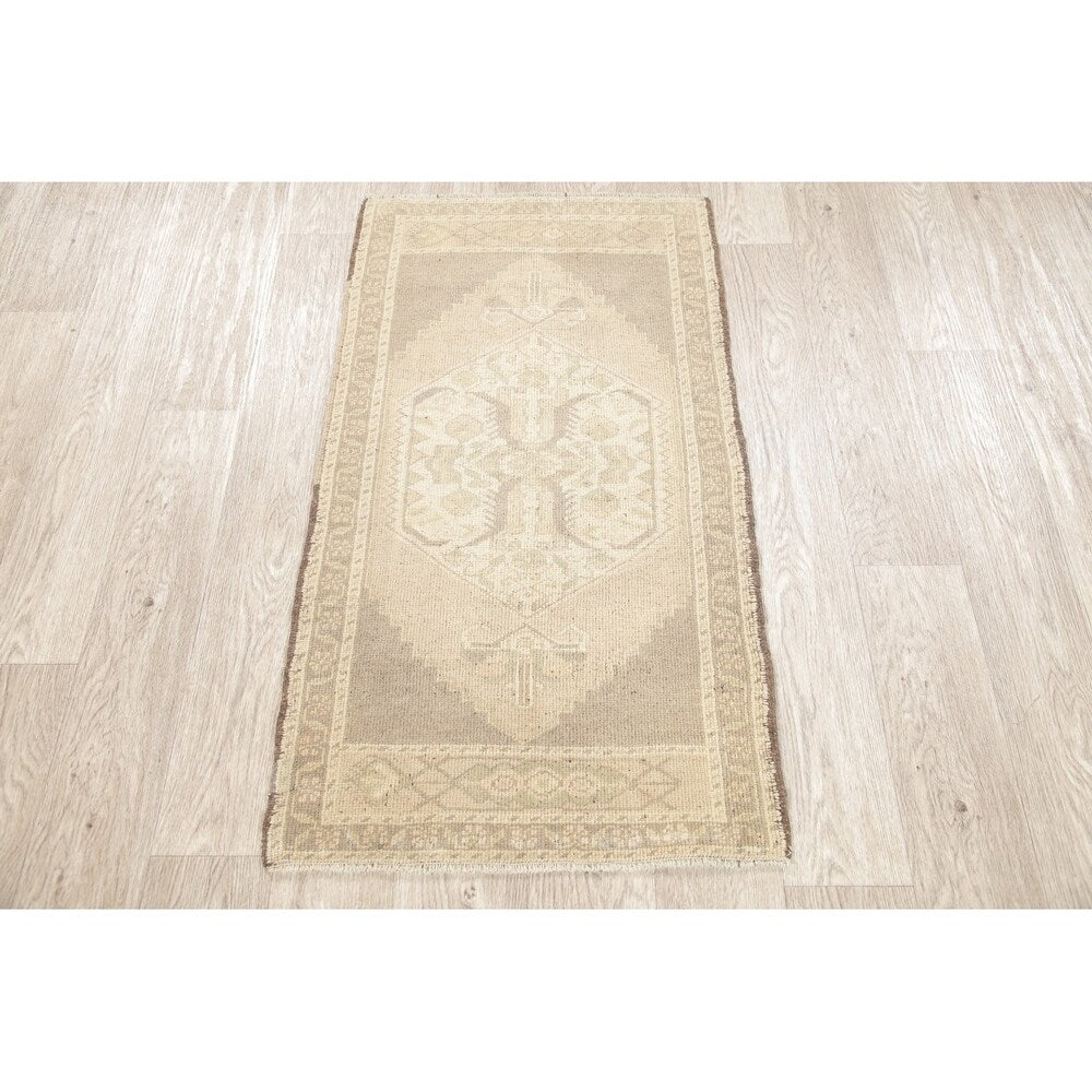 Oushak Vintage Muted Distressed Oriental Hand Knotted Turkish Area Rug - 3'7" x 2'0"