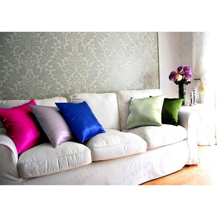 Home Decor Pillow Covers Satin Zippered Pillow Case Cushion Cover Colored Solid Pillowcase Decorative Bedding Soft Cushion Case