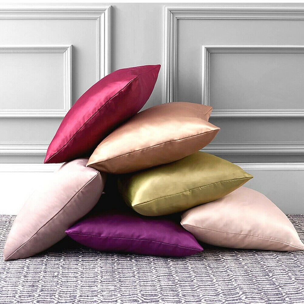 Home Decor Pillow Covers Satin Zippered Pillow Case Cushion Cover Colored Solid Pillowcase Decorative Bedding Soft Cushion Case